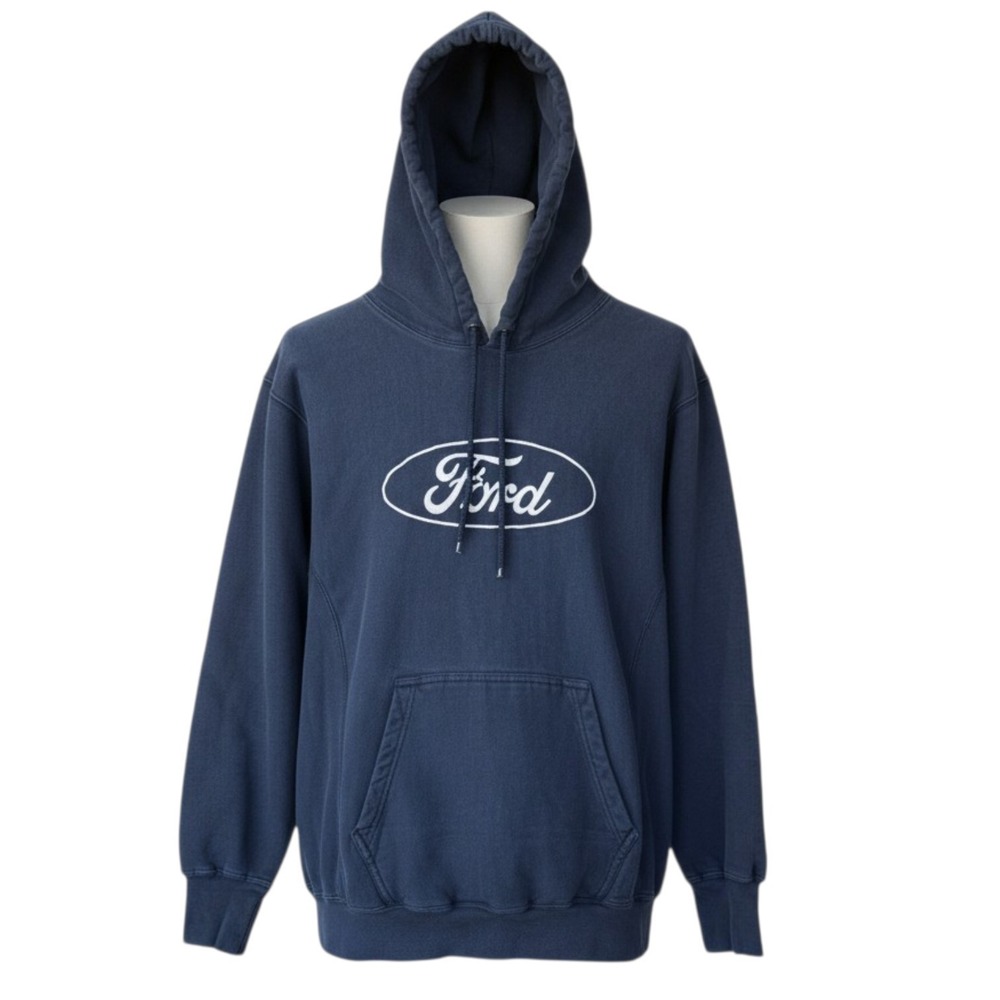 Vintage Y2K Ford Embroidered Logo Hoodie Mens Small Navy Blue Skater Streetwear